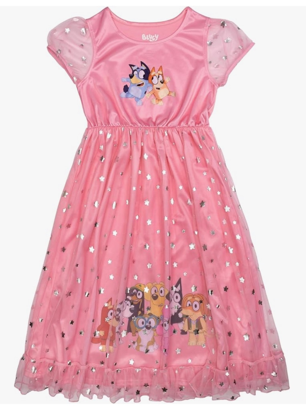 Disney Bluey Pink Short Sleeve Pink Nightgown with Bluey, Bingo, and Friends